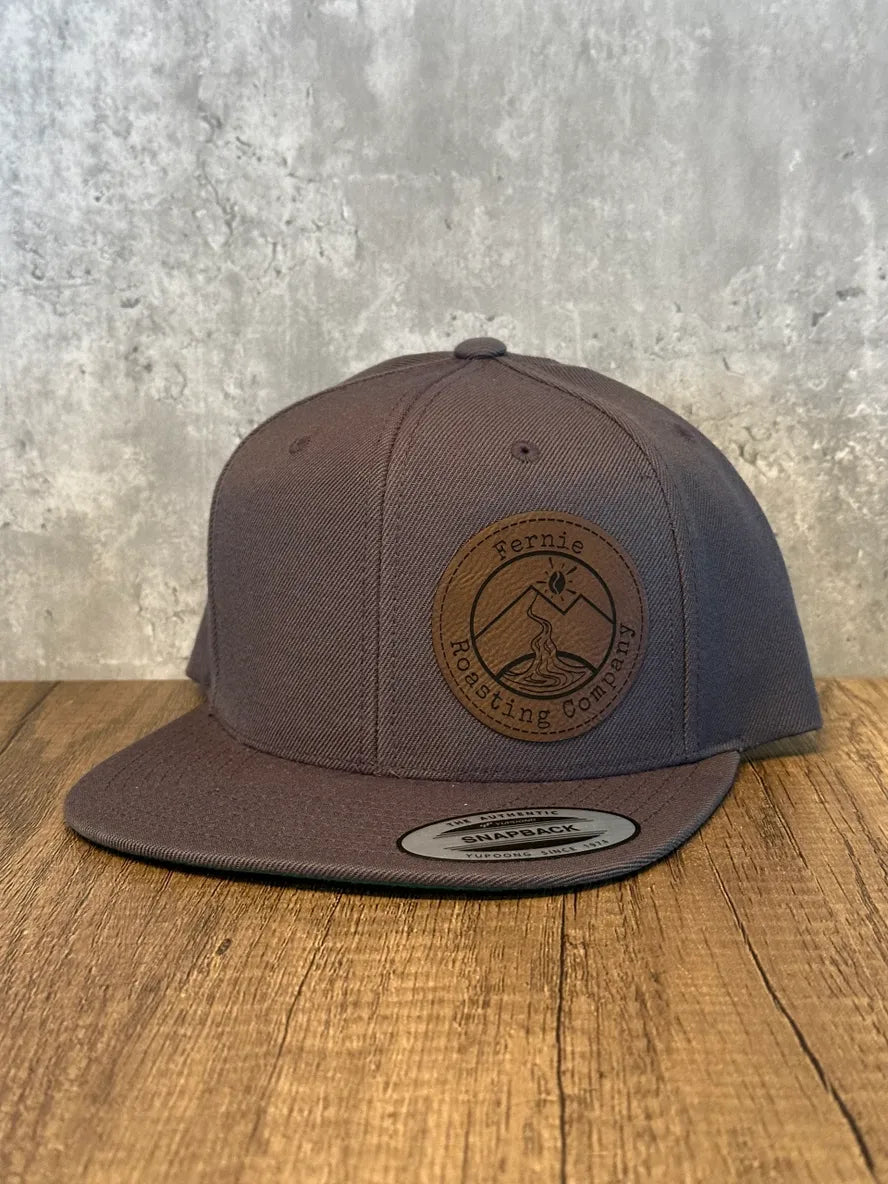 Leather Patch Flat Brim/Snap Back Hat - Grey