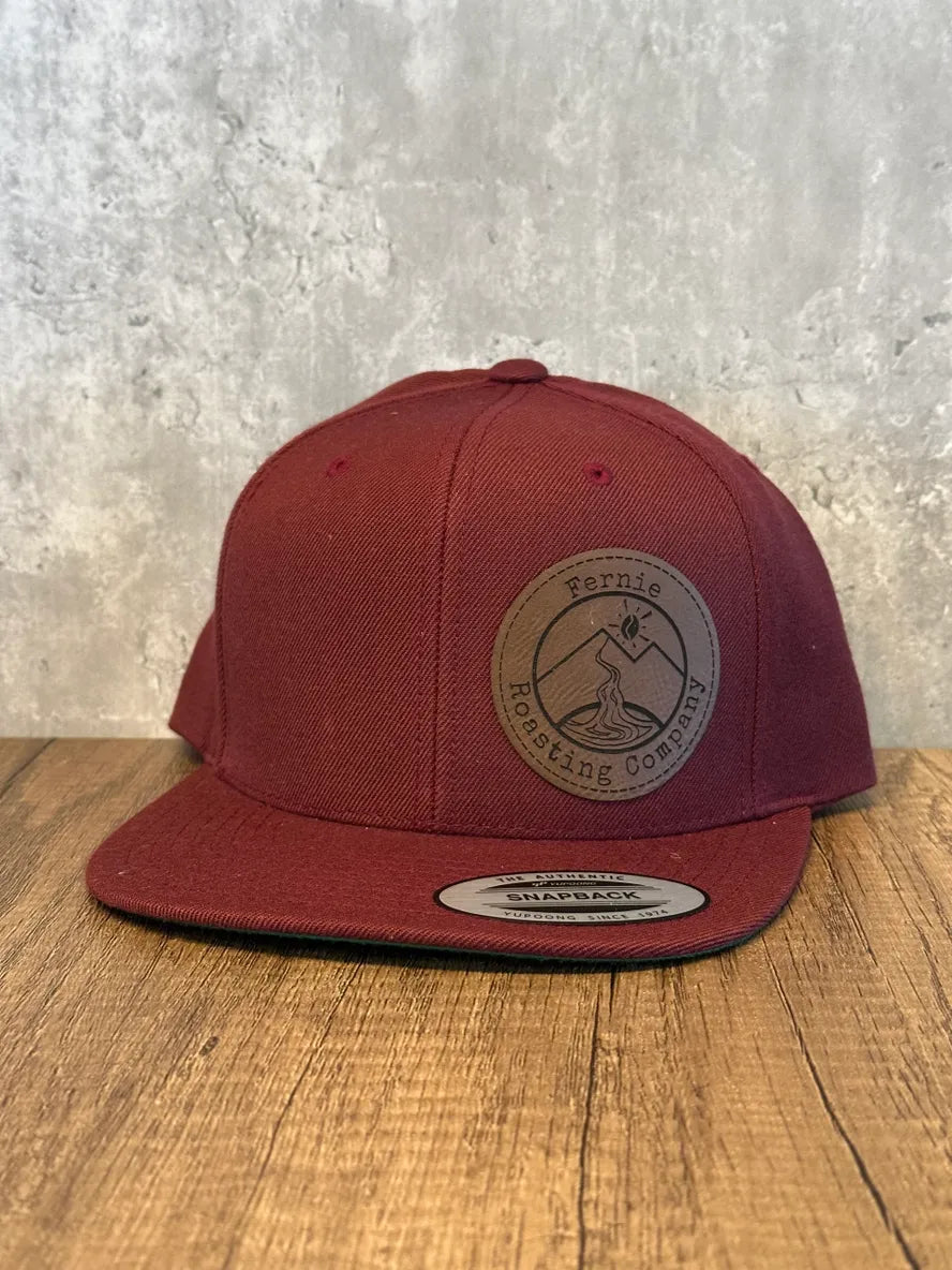 Leather Patch Flat Brim/Snap Back Hat - Maroon